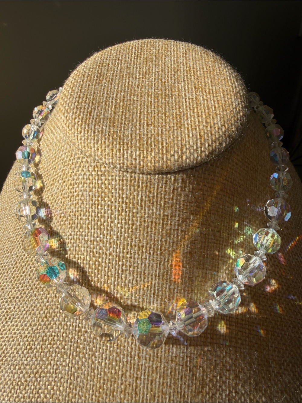 Iridescent Crystal Bead Necklace - Clear